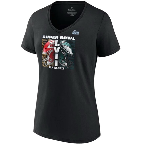 Fanatics Black Super Bowl LVII Graphic Eagles Chiefs T-Shirt Women’s Medium EUC - Picture 1 of 11